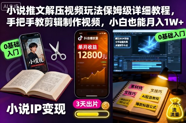 久爱副业网,网赚项目,网赚论坛博客网分享小说推文解压视频玩法保姆级详细教程，手把手教剪辑制作视频，小白也能月入1W+