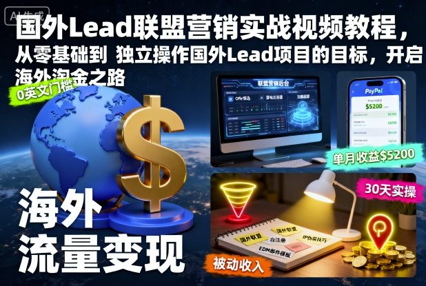 久爱副业网,网赚项目,网赚论坛博客网分享国外Lead联盟营销实战视频教程，从零基础到独立操作国外Lead项目的目标，开启海外淘金之路
