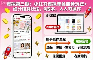 虚拟第三期：小红书虚拟单品服务玩法+细分铺货玩法，0成本，人人可操作-就爱副业网