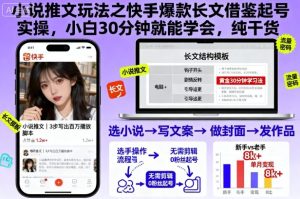 小说推文玩法之快手爆款长文借鉴起号实操，小白30分钟就能学会，纯干货-就爱副业网