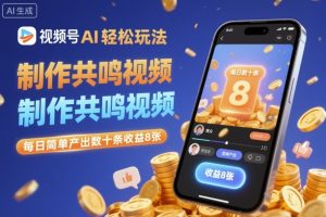视频号AI轻松玩法，制作共鸣视频，每日简单产出数十条收益8张-就爱副业网