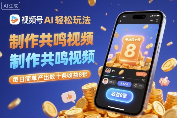 久爱副业网,网赚项目,网赚论坛博客网分享视频号AI轻松玩法，制作共鸣视频，每日简单产出数十条收益8张