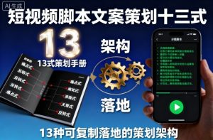 短视频脚本文案策划十三式，13种可复制落地的策划架构-就爱副业网