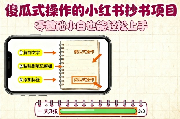 久爱副业网,网赚项目,网赚论坛博客网分享傻瓜式操作的小红书抄书项目,会复制粘贴就行,零基础小白也能一天3张