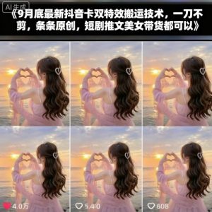 9月底最新抖音卡双特效搬运技术，一刀不剪，条条原创，短剧推文美女带货都可以-就爱副业网