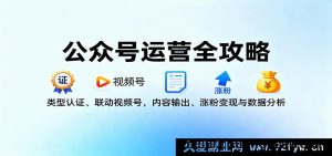 公众号运营从入门到精通：账号认证、视频号协同、内容创作、快速涨粉引流变现与数据复盘技巧-就爱副业网