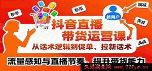 抖音直播带货教程：高转化话术设计、逼单促单+引流拉新技巧，直播间流量分析与控场节奏，快速提升卖货变现能力-就爱副业网