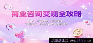 商业顾问变现秘籍：销售成交技巧+营销逻辑拆解，获客引流锁客+海报设计教程，教你快速搭建私域盈利体系-就爱副业网