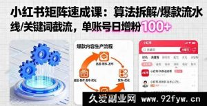 （16231期）小红书矩阵冷启动实战课：算法逻辑解密/爆款内容生产链/关键词布局技巧 单号日涨粉破百实操-就爱副业网