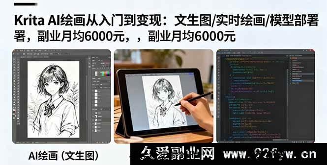 图片[1]-（16222期）Krita AI绘画新手变现指南：AI生成/手绘辅助/本地部署，副业月入6千实战-就爱副业网