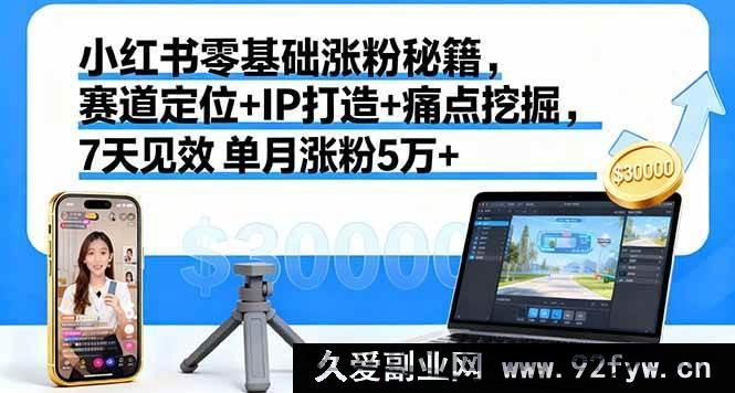 图片[1]-（16158期）小红书新手7天零基础高效涨粉法，精准赛道定位、独特IP打造及痛点深挖，单月轻松涨粉5万+-就爱副业网