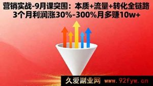 （16152期）营销实战9月突破课：核心+流量+转化全流程 3个月利润飙升30%-300%月增收10w+-就爱副业网