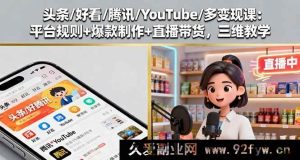 16147期：头条好看腾讯YouTube全掌握！多变现课含平台规则爆款制作及直播带货三维教学-就爱副业网