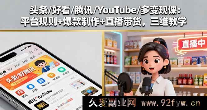 图片[1]-16147期：头条好看腾讯YouTube全掌握！多变现课含平台规则爆款制作及直播带货三维教学-就爱副业网
