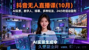 16355期10月抖音无人直播课：AI实景数字人绿幕玩法多样24小时自动盈利新解-就爱副业网