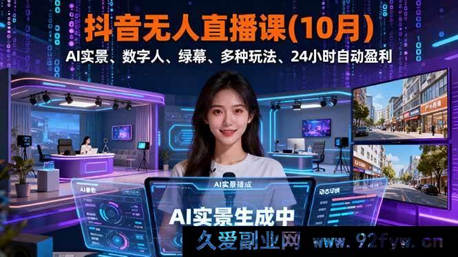 图片[1]-16355期10月抖音无人直播课：AI实景数字人绿幕玩法多样24小时自动盈利新解-就爱副业网