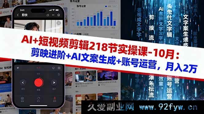 图片[1]-（16353期）10月AI助力短视频剪辑实操课218节：剪映进阶、AI文案生成及账号运营秘籍，开启月入2万之路-就爱副业网