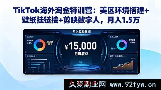 图片[1]-（16346期）TikTok美区掘金秘籍：环境搭建、壁纸挂链及剪映数字人助力月赚1.5万-就爱副业网