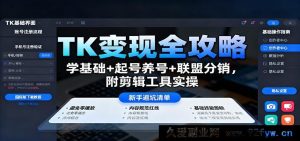 TK变现秘籍大公开：基础入门+起号养号秘籍+联盟分销玩法，含剪辑工具实操指南-就爱副业网