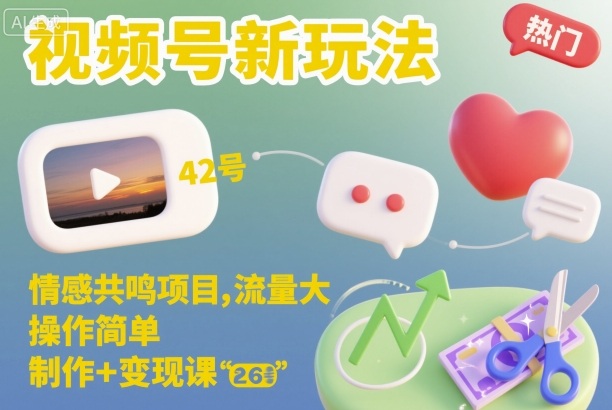 久爱副业网,网赚项目,网赚论坛博客网分享视频号新玩法，情感共鸣项目，流量大，操作简单，制作+变现课