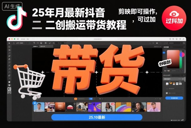 久爱副业网,网赚项目,网赚论坛博客网分享25年10月最新抖音二创搬运带货教程，剪映即可操作，可过抖加