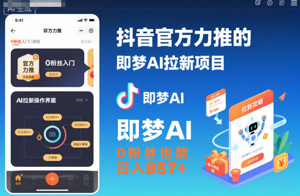 久爱副业网,网赚项目,网赚论坛博客网分享抖音官方力推的即梦AI拉新项目，0粉丝也能日入857+（附即梦AI拉新推广入口及教学）