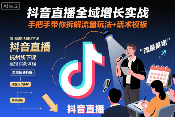久爱副业网,网赚项目,网赚论坛博客网分享抖音直播全域增长实战第155期杭州线下课,手把手带你拆解流量玩法+话术模板