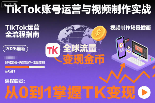 久爱副业网,网赚项目,网赚论坛博客网分享2025最新TikTok账号运营与视频制作实战全流程,从0到1掌握TK变现(含11月最新TK搬运技术)