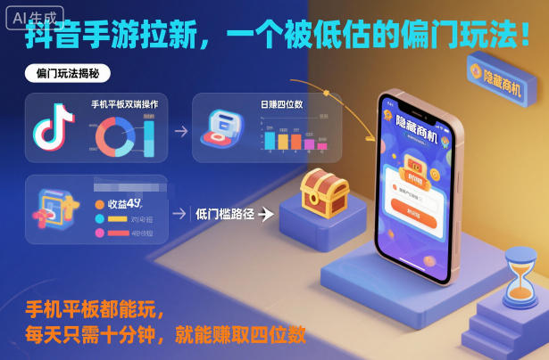 久爱副业网,网赚项目,网赚论坛博客网分享抖音手游拉新，一个被低估的偏门玩法！手机平板都能玩，每天只需十分钟，就能賺取四位数【揭秘】