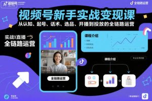 视频号新手实战变现课，从认知、起号、话术、选品、开播到投放的全链路运营-就爱副业网