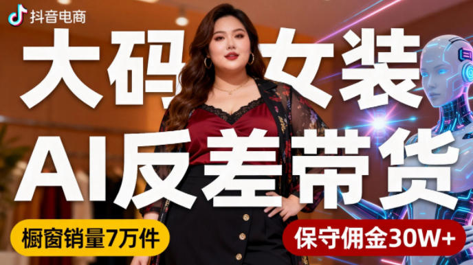 久爱副业网,网赚项目,网赚论坛博客网分享抖音小众赛道，大码女装AI反差带货，不用直播，每天6条作品，橱窗卖7万件，保守佣金30W+