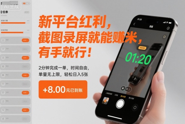 久爱副业网,网赚项目,网赚论坛博客网分享新平台红利,截图录屏就能賺米,有手就行!2分钟完成一单,时间自由,单量无上限,轻松日入5张【揭秘】