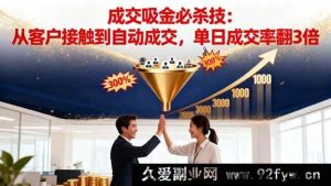 （16432期）吸金成交秘籍：突破客户接触瓶颈，实现自动成交且单日成交率飙升至3倍-就爱副业网
