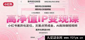 高净值人群IP快速变现秘籍：小红书独特定位策略，爆款文案点赞激增，AI极速打造热门短视频-就爱副业网