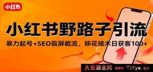 小红书超绝引流秘籍,强势起号结合SEO霸屏截流技巧,巧妙借势每日稳获客超百-就爱副业网
