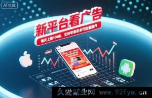 新平台刷广告养机赚钱，单条收益5毛至5元，单机每日进账30 - 100，苹果安卓皆适配，还能批量搞-就爱副业网