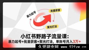 （16513期）小红书超牛流量秘籍：独特起号+海量获客+高效聚光，单号月赚3万+新玩法-就爱副业网