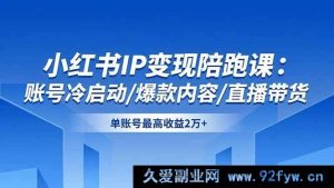 （16550期）小红书IP变现特训课：从账号冷启动到爆款打造及直播带货，单账号超2万收益秘籍-就爱副业网