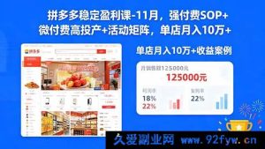 （16557期）拼多多 11 月盈利秘籍：强付费 SOP 与微付费高投产及活动矩阵助力单店月赚 10w+ 新玩法课程-就爱副业网