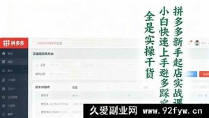 16584期拼多多新手开店秘籍:助小白速上手运营,绕开陷阱,实操干货满满-就爱副业网
