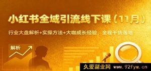 11月小红书全渠道引流线下课程：市场态势剖析+实战技巧+大咖进阶秘籍，满满干货超实用-就爱副业网