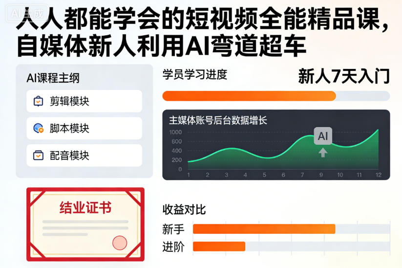 久爱副业网,网赚项目,网赚论坛博客网分享人人都能学会的短视频全能精品课,自媒体新人利用AI弯道超车