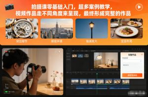 拍摄课零基础入门，超多案例教学，视频作品走不同角度来呈现，最终形成完整的作品-就爱副业网