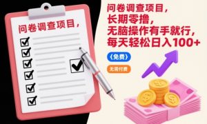 问卷调查项目，长期零撸，无脑操作有手就行，每天轻松日入100+【揭秘】-就爱副业网