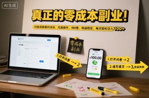 真正的零成本副业！问卷调查暴利项目，无脑操作，纯0撸，收益稳定，每天轻松日入100+【揭秘】-就爱副业网