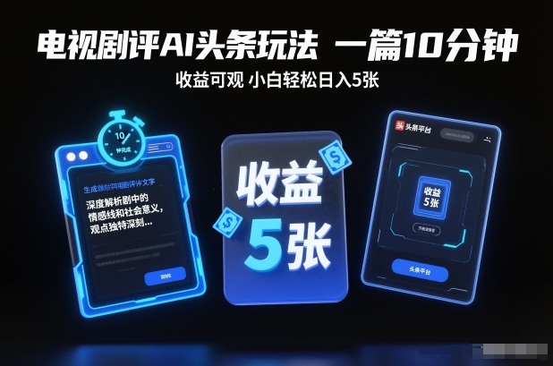 久爱副业网,网赚项目,网赚论坛博客网分享电视剧评AI头条玩法,一篇10分钟,收益可观,小白轻松日入5张+【独家】