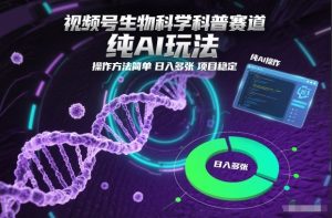 视频号生物科学科普赛道，纯AI玩法，操作方法简单，日入多张，项目稳定-就爱副业网