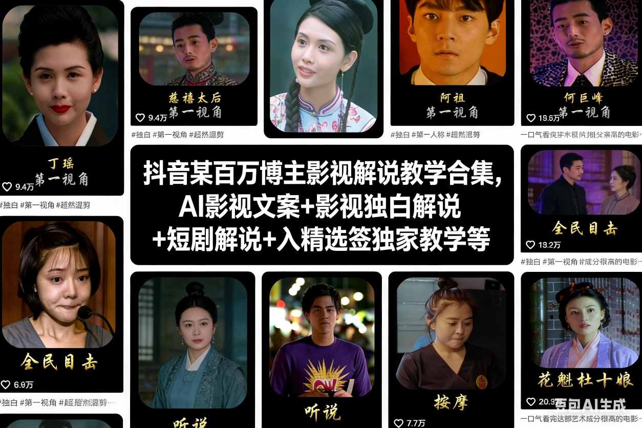 久爱副业网,网赚项目,网赚论坛博客网分享抖音某百万博主影视解说教学合集,AI影视文案+影视独白解说+短剧解说+入精选签独家教学等