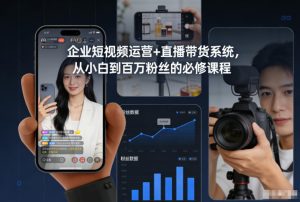 企业短视频运营+直播带货系统，从小白到百万粉丝的必修课程-就爱副业网