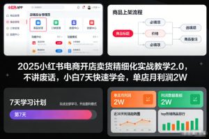 2025小红书电商开店卖货精细化实战教学2.0,不讲废话,小白7天快速学会,单店月利润2W-就爱副业网